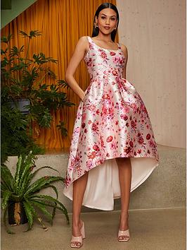 Chi Chi London Cami Floral Dip Hem Dress In Pink