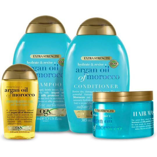 OGX Argan Oil of Morocco Set with Shampoo, Conditioner, Hair Mask and Oil, 100 ml