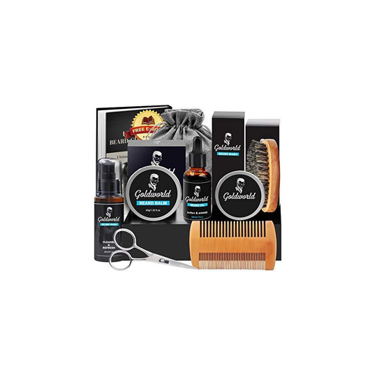 GoldWorld Beard Grooming Kit w/E-book,Beard Shampoo/Wash,Beard Oil,Beard Balm,Beard Comb,Beard Brush,Beard Shaper/Shaping Tool,Beard Scissors,Storag