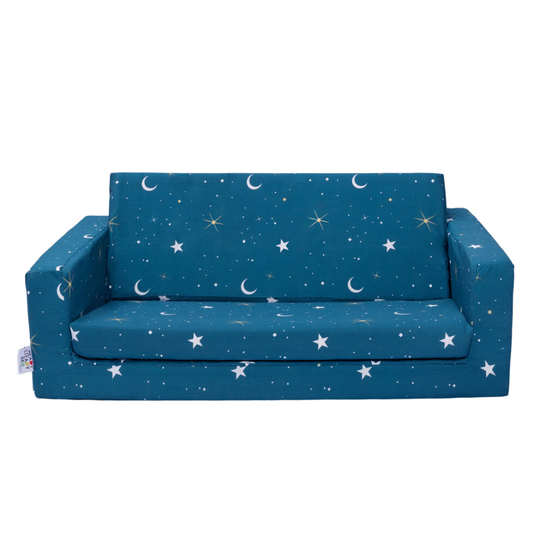 (Moonlight) Children's Fold Out Foam Sofa Bed | Hand Drawn Print Lounger Seat | Soft Comfortable Relaxing Kid's Furniture