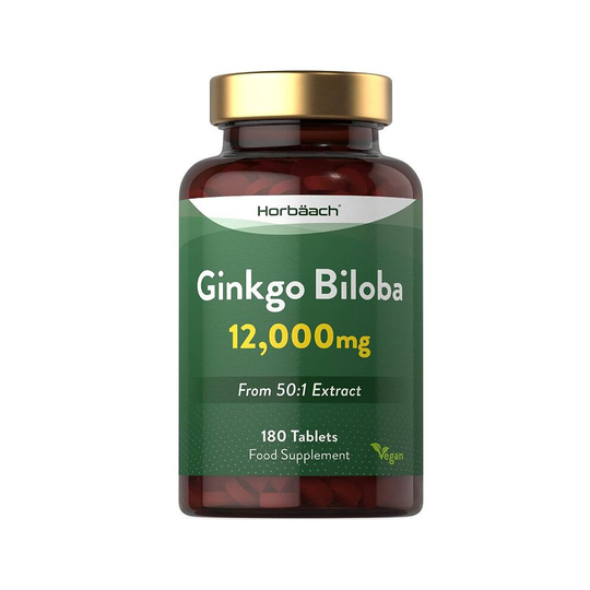 Ginkgo Biloba 12000mg | 180 Vegan Tablets | High Strength Standardised 50:1 Extract | Circulation & Mental Performance | by Horbaach