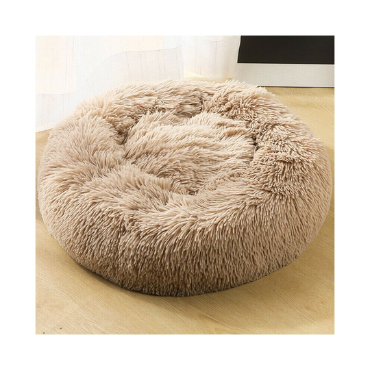 (Light Coffee, 40cm) Pets Cat Dog Calming Beds Nest Fluffy Plush Sleeping Comfort Mattress Donut Pad