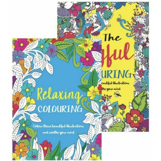 A4 Adult Colouring Book Relaxing Colour Therapy Pack of 2 Books Ideal Gift Set