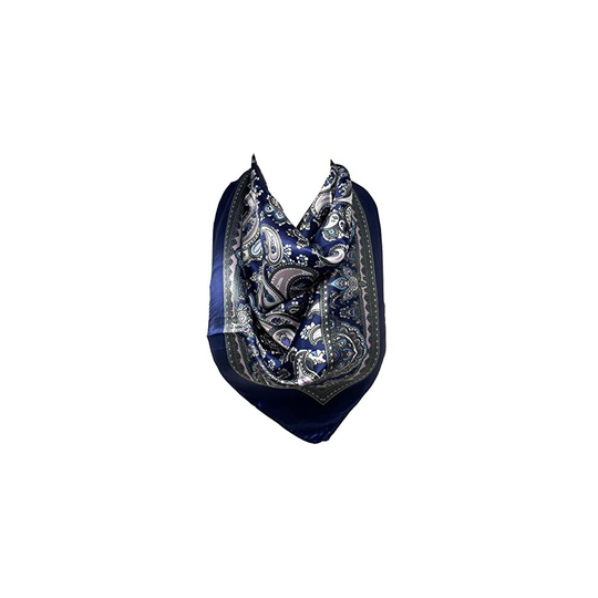 (Navy Blue) Scarf Shack Women's Silk Feel Square Hair Scarf Sleeping Headscarf, Multicolor Paisley Ethnic Print Bandana