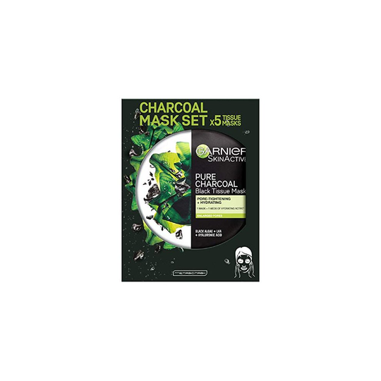 Garnier Charcoal and Algae Purifying Tissue Mask, Hydrating Tissue Face Sheet Mask for Enlarged Pores Pack of 5