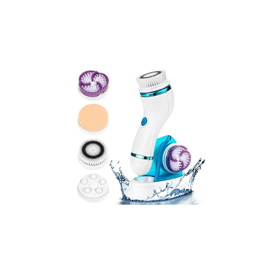 Facial Cleansing Brush Set- Rechargeable Face Brush with 4 Heads - IPX65 Waterproof Electric Rotating Face Scrubber for Deep Cleaning, Exfoliating, Bl