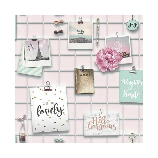 Arthouse Hello Gorgeous Realistic Pin Board Notes Collage Wallpaper