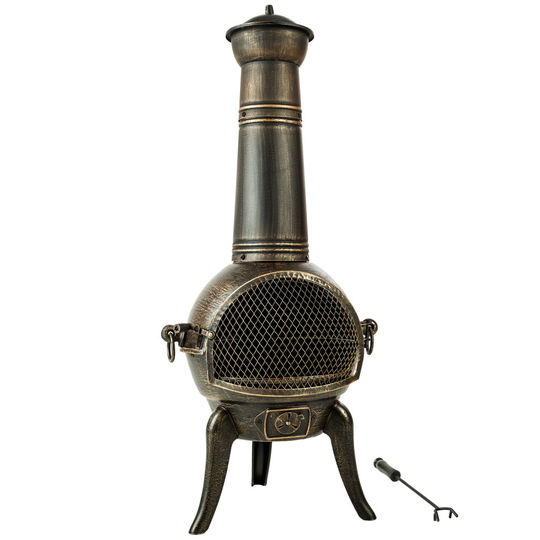 tectake Fire pit with chimney made of cast iron - outdoor fire pit, backyard fire pit, patio fire pit - grey