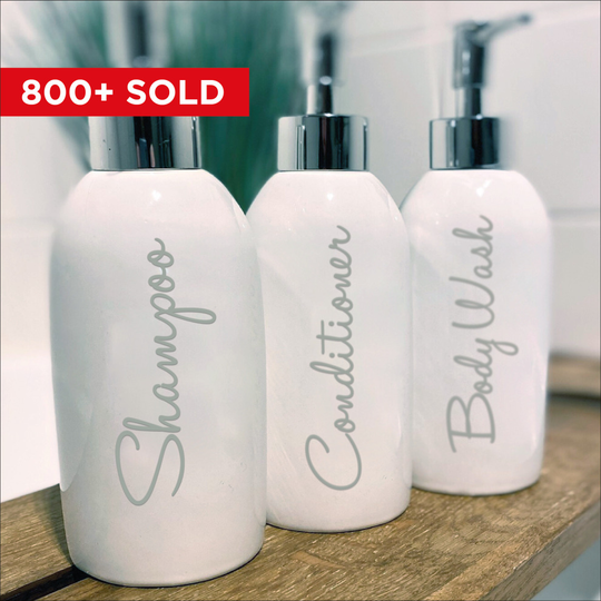 (White) Set of 3 SHAMPOO, CONDITIONER and BODYWASH - Mrs Hinch inspired bottle decal stickers (Type 1)