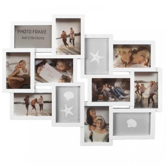 Large White Embossed 12-Picture Wall-Mounted Collage Photo Frame