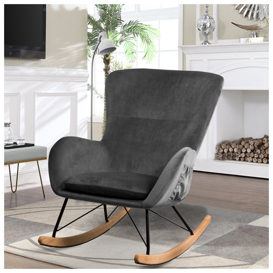 (Dark Grey) Wing Back Rocking Chair Recliner Relax Armchair