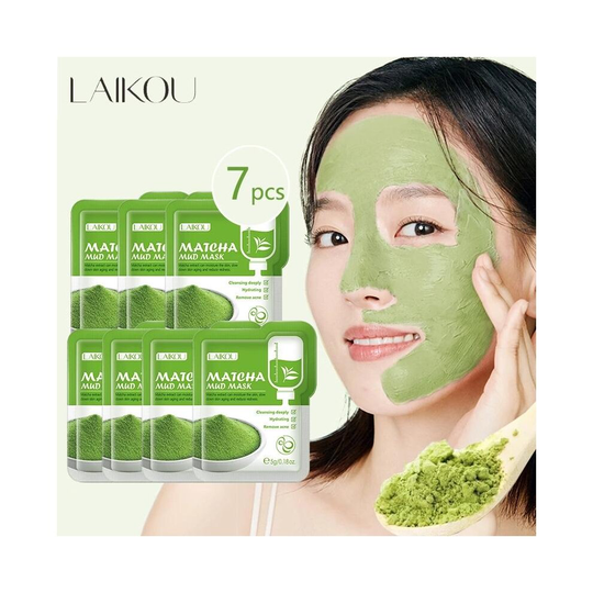 7pcs Matcha Green Clay Mud Face Mask Anti Wrinkle Night Facial Packs Dark Circle Moisturize Anti-Aging