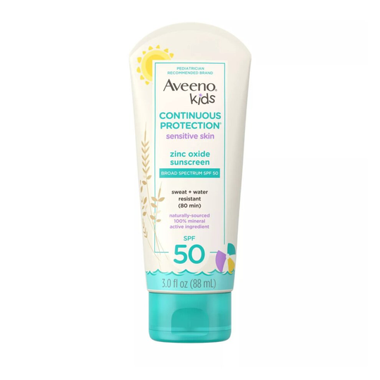 Aveeno Kids Continuous Protection Sensitive Skin Zinc Oxide Sunscreen SPF 50, 3 fl oz
