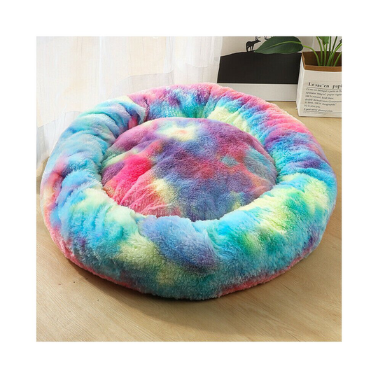 (MultiColour B, 60cm) Pets Cat Dog Calming Beds Nest Fluffy Plush Sleeping Comfort Mattress Donut Pad