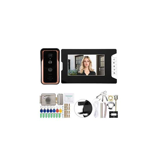 Huakii 7 inches Video Intercome Doorbell, Doorbell with Electronic Lock and Open Door Button(UK)