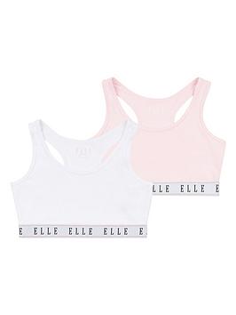 Elle Girls Logo Elastic Crop 2 Pack Bralettes - Pink/White