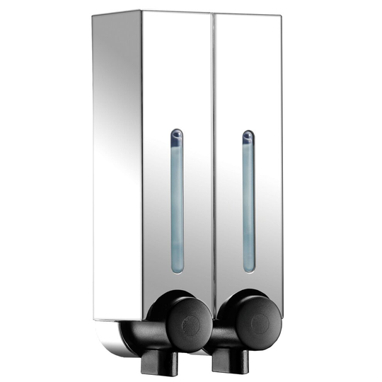(Double, Chrome) Wall Mounted Bathroom Soap Shampoo Gel Shower Dispenser Pump