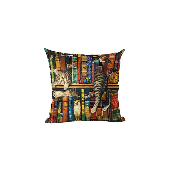 Griffith.MJ Bookshelf sleeping cat lkw1012 Decorative Cotton Linen Blend Throw Pillow Cover Square Pillow Case Cushion Cover 18 x 18 Inches