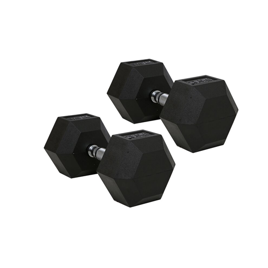 (27.5kg Pair) FunctionalFitness Rubber Hex Dumbbells | Rubber Coated Hexagonal Cast Iron Dumbbells | 2.5kg to 30kg Available