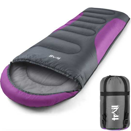 (Purple) Adult Sleeping Bag 3 Season Single Person Warm Hood Carry Bag Trail Alpine 250