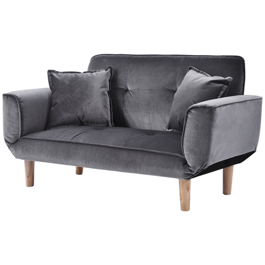 (Dark Grey) Velvet Sofa Bed with Grab Living Room 2 Seater Sofa Couch Settee Recliner Sleeper
