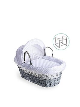 Clair De Lune Dimple Grey Wicker Basket With Grey Deluxe Stand - White