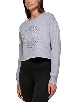 DKNY SPORT Metallic Medallion Logo Cropped Sweat, Grey, Size Xxs, Women