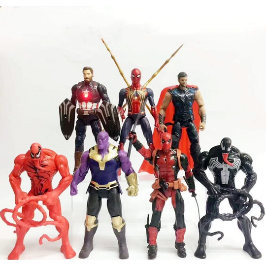 (7PCS) Avengers 3 Iron Spider-Man Venom Thanos Deadpool Thor Toy Figure Figure
