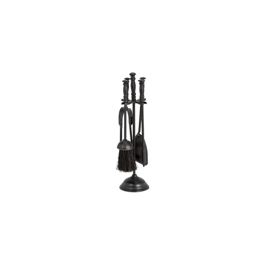 (5Pcs Companion Indoor Fireplace Accessories Tools Set with Turned Handle Tong, Brush, Poker & Shovel Cast Iron - Bla) Vintage Contemporary Traditiona