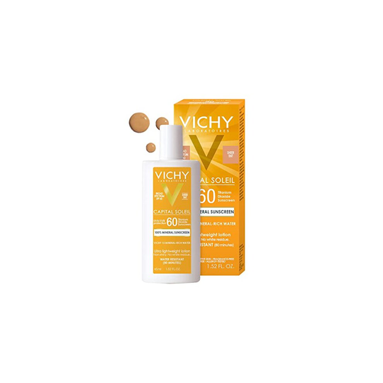 Vichy Capital Soleil Tinted Mineral Sunscreen for Face SPF 60, Titanium Dioxide Face Sunscreen, Travel Size Su