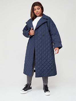 Tommy Hilfiger Curve Relaxed Sorona Quilted Trench Coat - Blue
