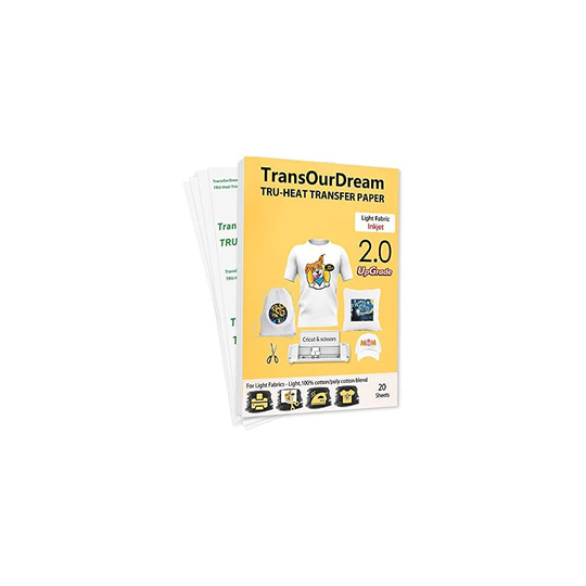 TransOurDream Tru-Transfer Paper 20 Sheets A4 Inkjet Heat Transfer Paper for Light Fabric Upgraded 2.0 Iron On Transfer Paper for White T-Shirts