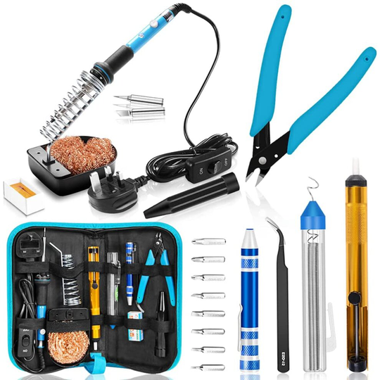 Soldering Iron, Soldering Iron Kit with Solder, 60W Adjustable Temperature Soldering Kit, 2 Soldering Tips, Desoldering Pump, 8in1 Screwdriv