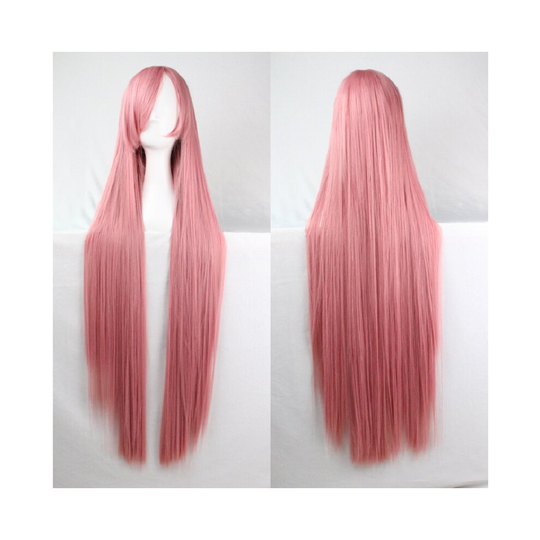 (Pink) 100cm Women's Long Straight Wigs Cosplay Costume Anime Hair Party Full Wigs