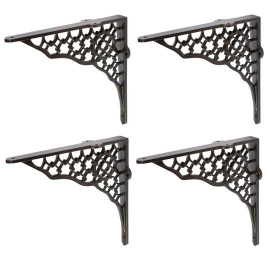 4x Black 205mm Honeycomb Iron Shelf Bracket - Cast Iron Antique Heavy Duty Wall Storage Brackets - by Hammer & Tongs