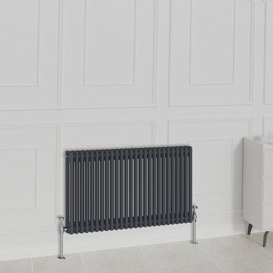 (600x1190mm-2 Column, Anthracite) NRG Traditional Radiator Horizontal Vertical Cast Iron Style Double Triple Panel Rads