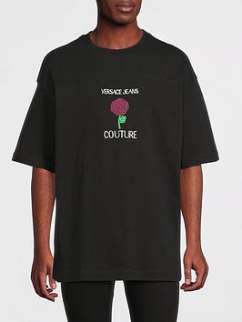 Versace Jeans Couture Rose Embroidered Logo T-Shirt - Black