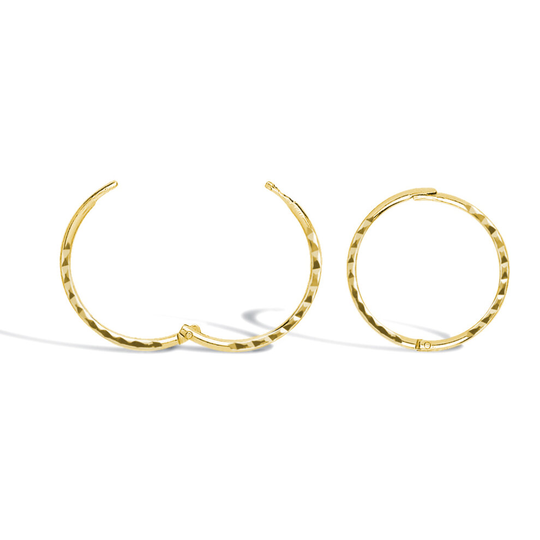 Jewelco London Solid 9ct Yellow Gold Diamond Cut Hinged Sleeper 1mm Hoop Earrings 13mm - JER650A