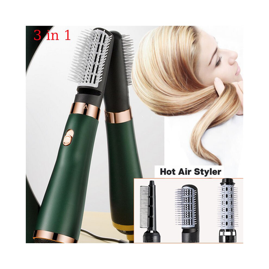 (green ) 3 In 1 Hair Dryer Hot Air Brush Hair Straightener Curler Comb