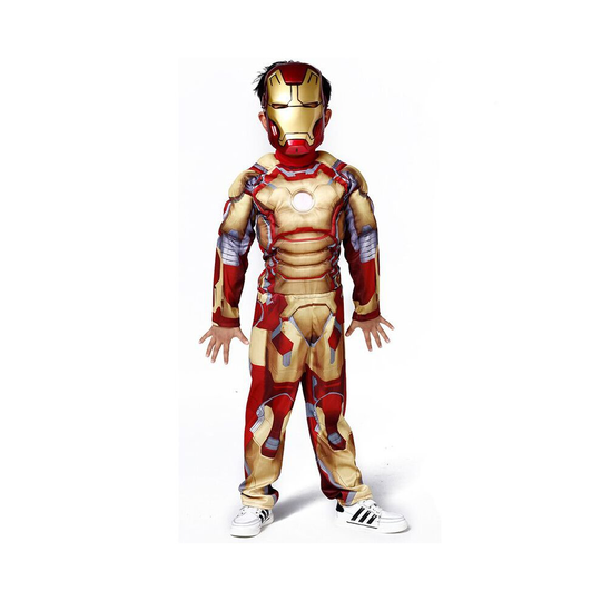 (#4 Gold Iron Man(2pcs), S(100-120cm)) Halloween Kids Costume Super Hero Batman Superman Children Boy Girl Cosplay Suit