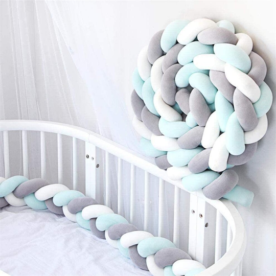 (GREEN+GRAY+WHITE) Baby Crib Protection,Baby Bumper,Braided Crib Bumper,Bed Sleep Bumper-300cm