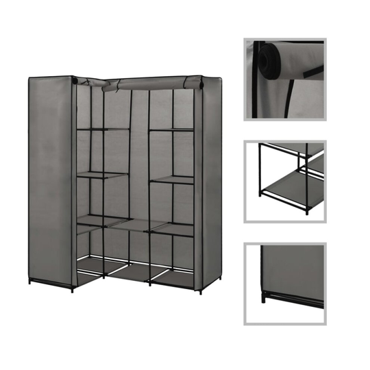 vidaXL Corner Wardrobe Grey Clothing Garment Stand Storage Cupboard Organiser