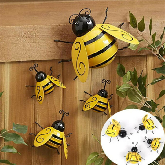 4PCS Metal Bumble Bee Garden Decorative Art Backyard Wall Ornament