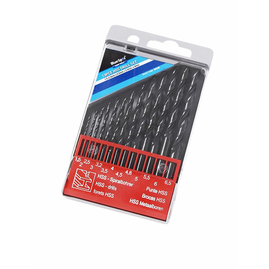 1.5mm - 6.5mm 13 Piece Half Ground HSS Drill Set - Bluespot 1565mm Tools Bs20338 - drill set hss 13 bluespot 1565mm tools bs20338