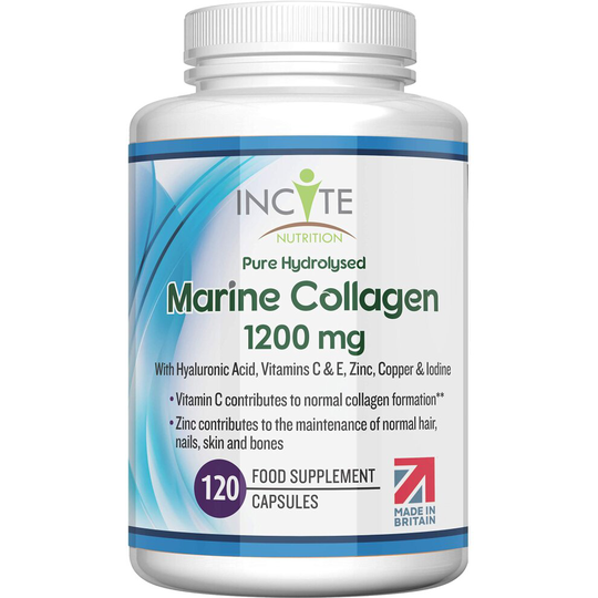 Marine Collagen 1200mg 120High Strength Capsules Pure Superior Type1 Hydrolysed Collagen Hyaluronic Acid, Vitamins C, E, B12, Copper, Zinc&Iodine.