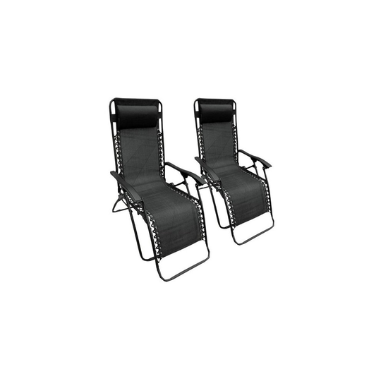Pair of Multi Position Textoline Garden Relaxer Chair Lounger - All Black