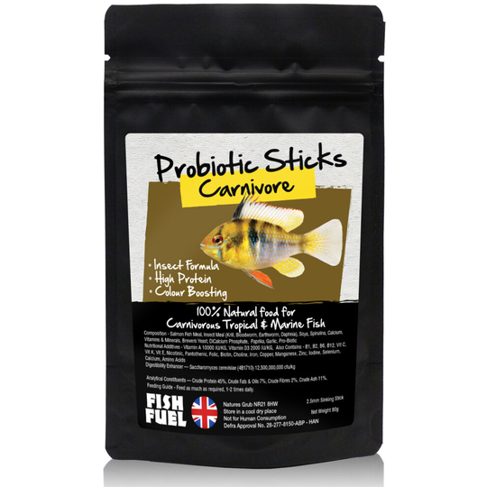 (Probiotic Sticks Carnivore 80g) Fish Fuel Aquarium Fish Food Pouch - Catfish, Cichlid, Corydoras, Shrimp, Pleco