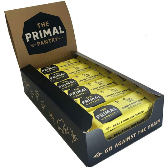 The Primal Pantry - Lemon & Poppy Seed Fruit & Nut Energy Snack Bars - 18x45g - No Added Sugar, Dairy Free, Gluten Free, Vegan, Paleo - Qty 18