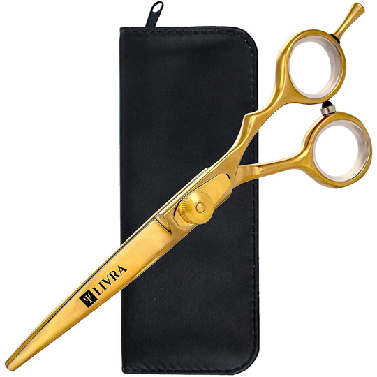 LIVRA Hairdressing Scissors - Professional 6" Stainless Steel Gold Shears for Men Women Salon and Barber - Adjustable Screw for Hair Cutting and Beard