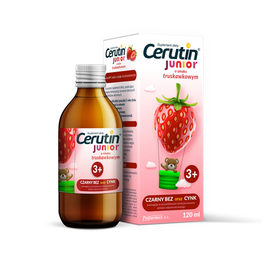 Cerutin Junior Truskawka 120ml przeziebienie i grypa odpornosc cold flu kids